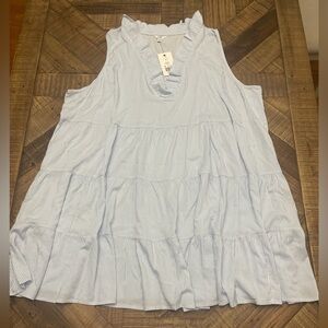 crown & ivy Light Blue and White Striped Sleeveless Tiered Ruffle V-Neck Dress